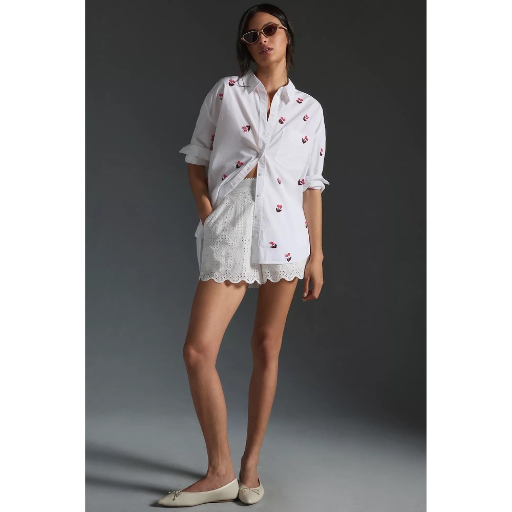 Maeve x Anthropologie Embroidered Cherry Blossom Button Down Shirt | Size Medium